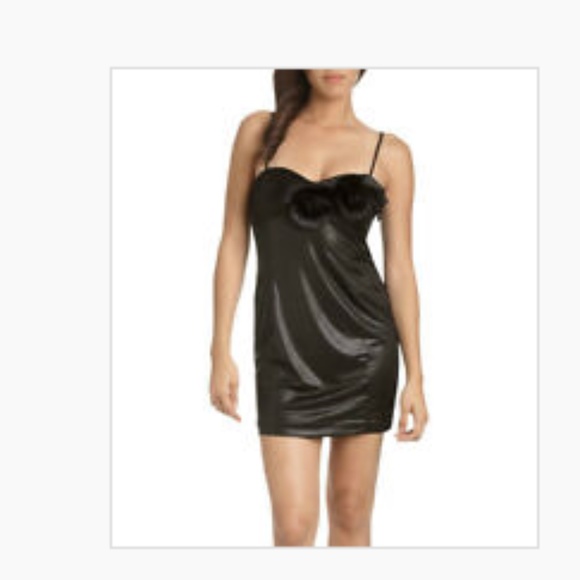 NEW Arden B Rosette Ruffle  mini Black Goth coated Dress XS - Picture 1 of 14